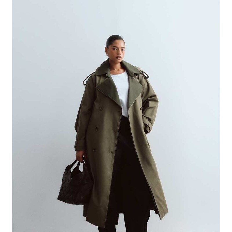 ARRANGE Curve two tone lapel double breasted trench coat in