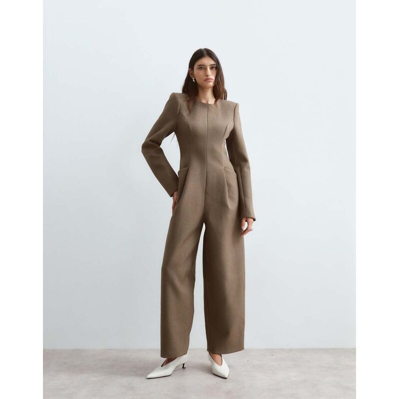 ARRANGE structured tailored jumpsuit in tobacco-Brown