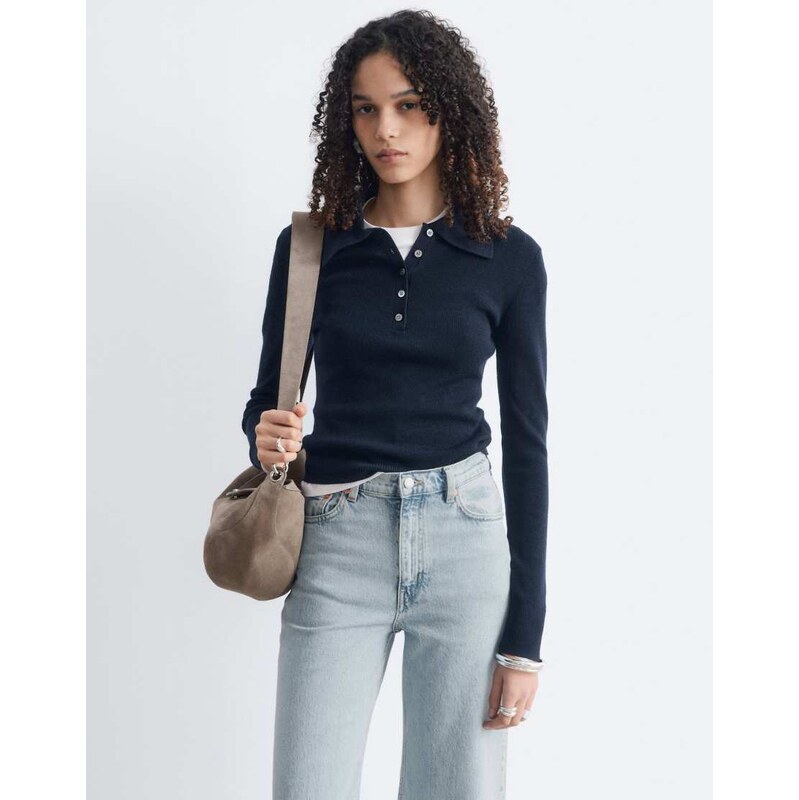 & Other Stories knitted polo jumper in navy-Brown