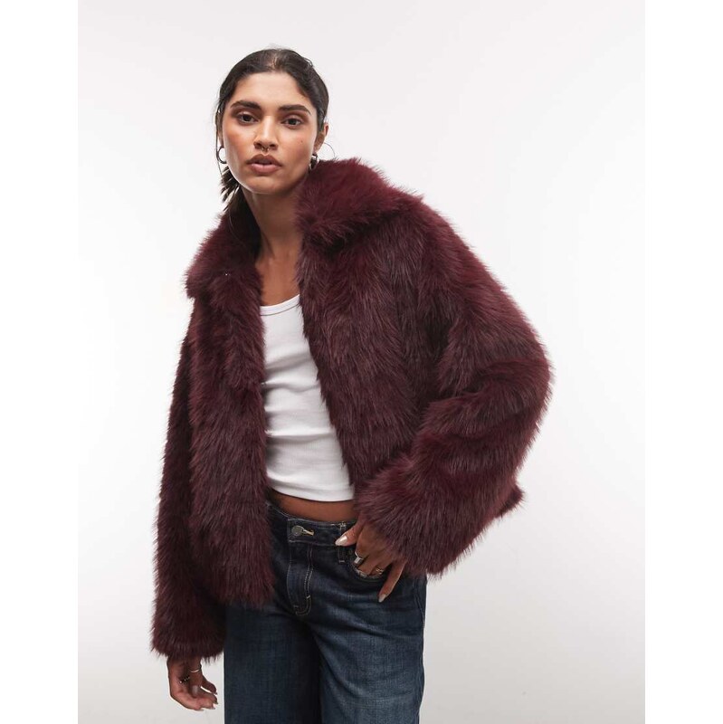 Noisy May faux fur jacket in plum-Purple