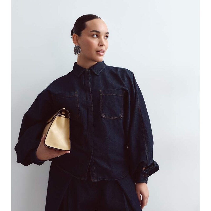 ARRANGE Curve denim shirt co-ord with volume sleeves in indigo