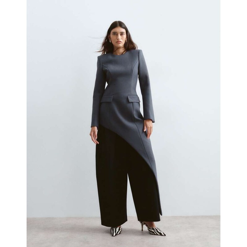 ARRANGE tailored asymmetric longline top in grey