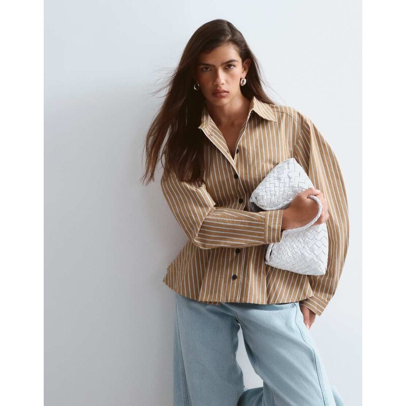 ARRANGE structured collared peplum shirt with contrast buttons