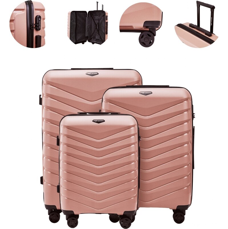 Unisex sada 3 cestovních kufrů Wings PHOENIX 2.0 růžově zlatá