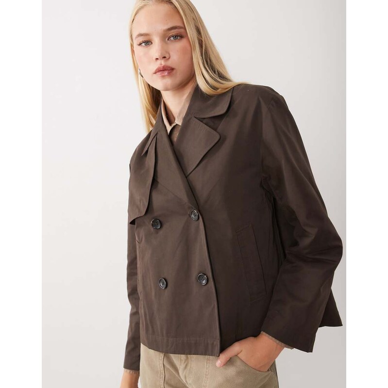 Mango Teen cropped trench in brown