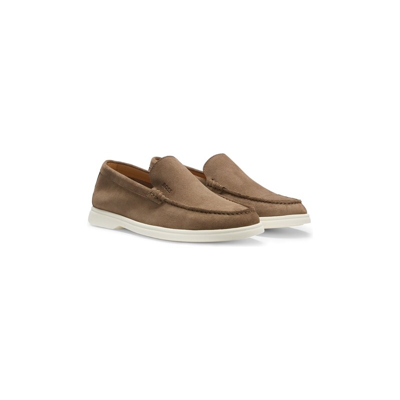 Suede loafers with embossed logo