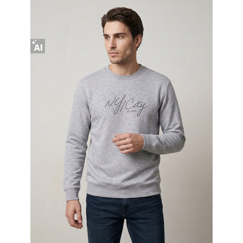 Sinsay - Crewneck mikina s nápisem - šedá