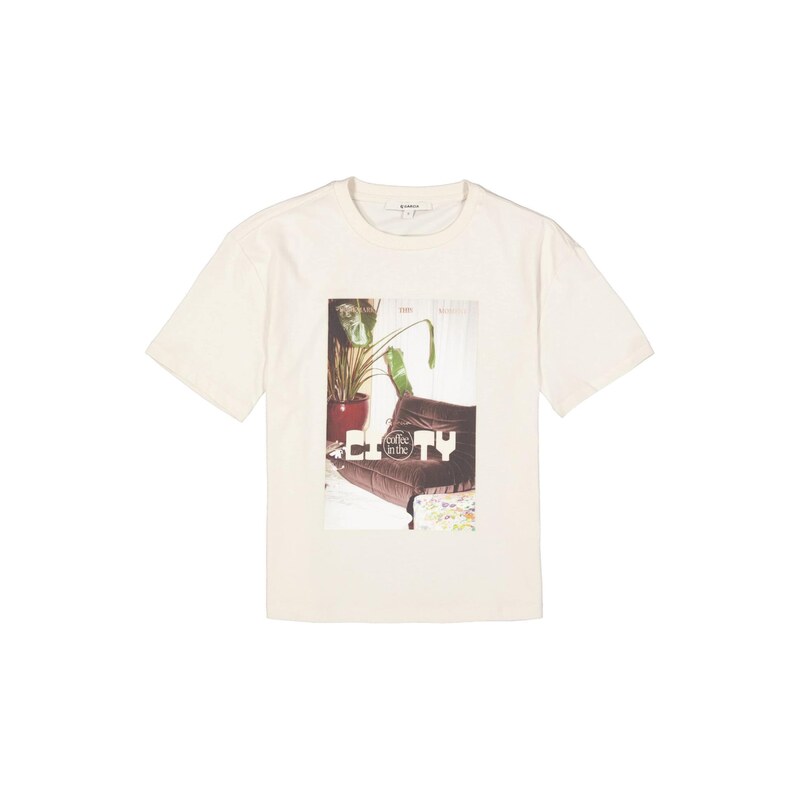 GARCIA Tričko tmavě hnědá / zelená / tmavě červená / offwhite