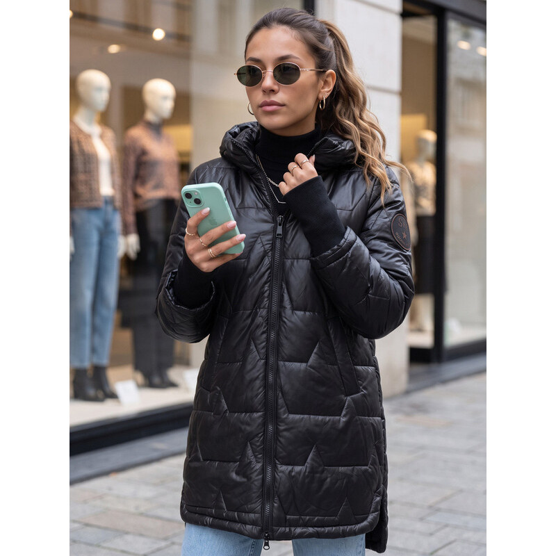 Dámská prošívaná přechodová bunda s kapucí, černá, FashionStreet
