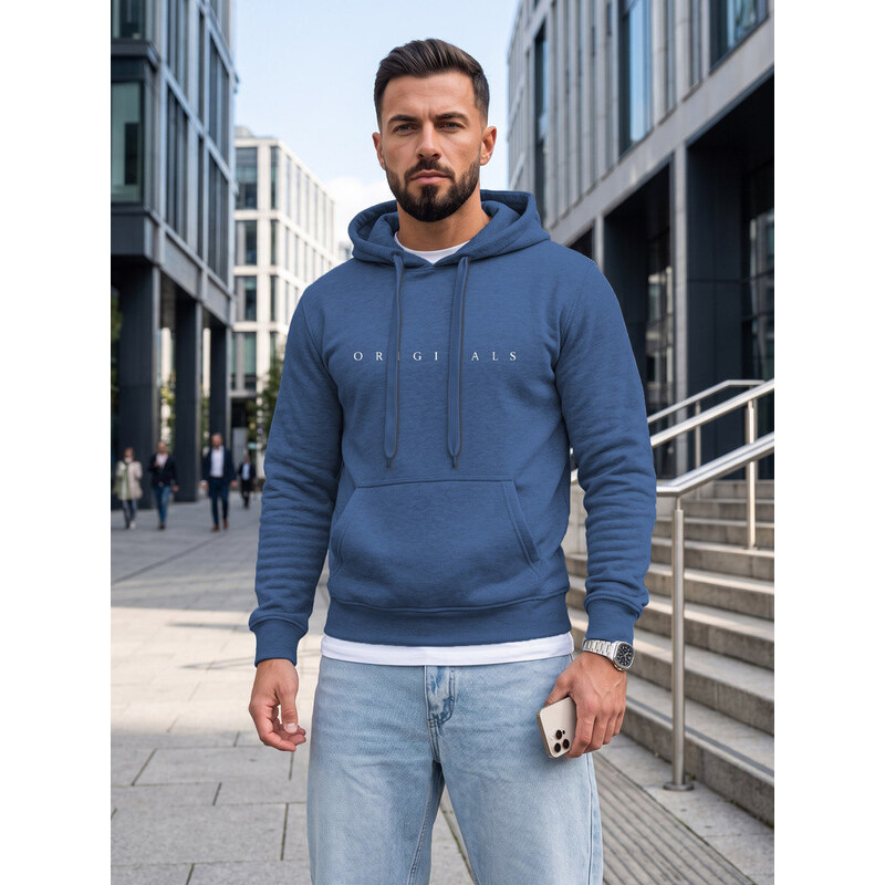 Bluza męska z kapturem z nadrukiem ORIGINALS niebieska model