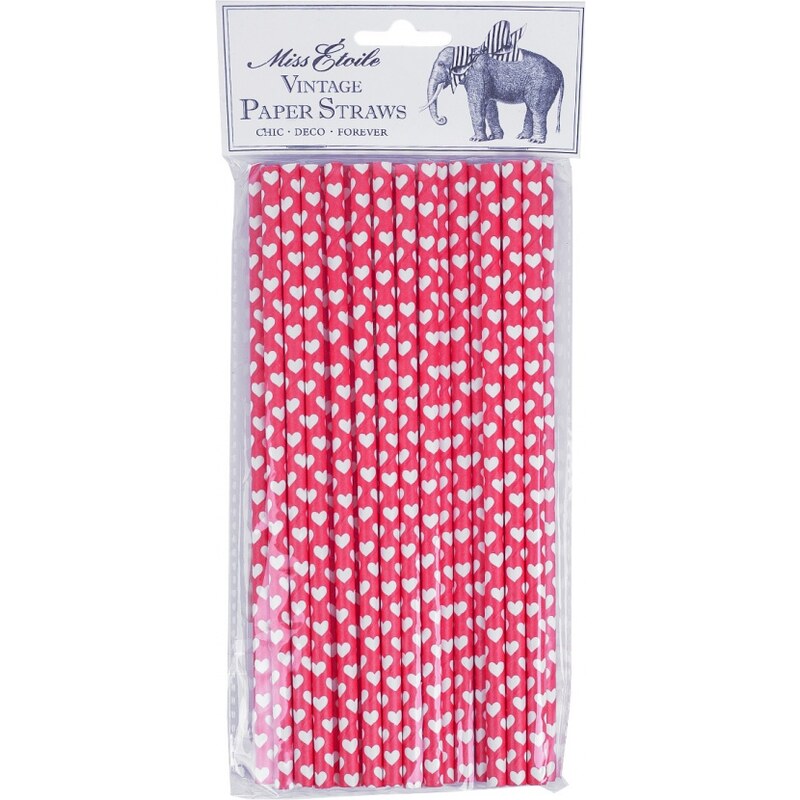 MISS ETOILE Paper Straw RED W/WHITE HEARTS
