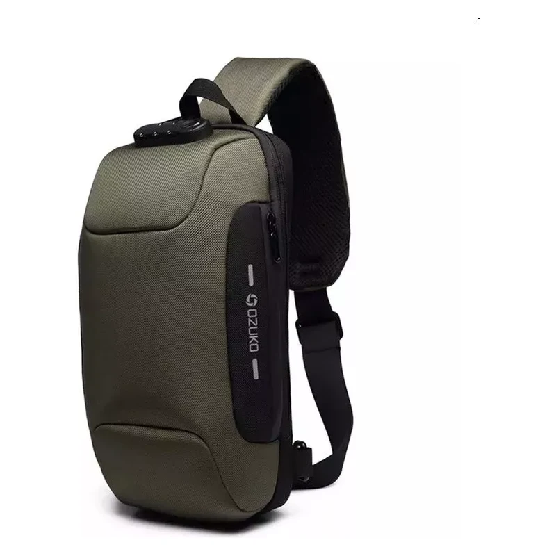 Ozuko outdoor batoh přes rameno s USB + zámek Boucher zelený 5L