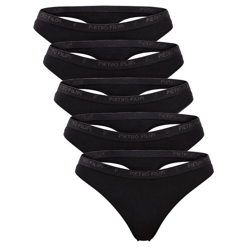 5PACK dámská tanga Pietro Filipi bambusová černá (5PLTC1)