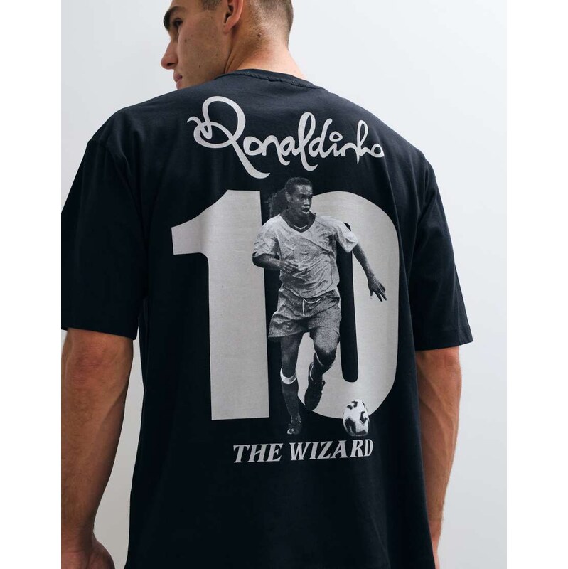 ASOS DESIGN oversized tee with Ronaldinho print in Black