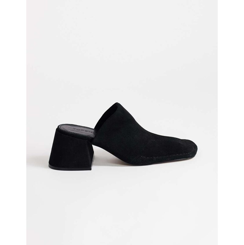 Topshop Alberto real leather wide block heel mule in black