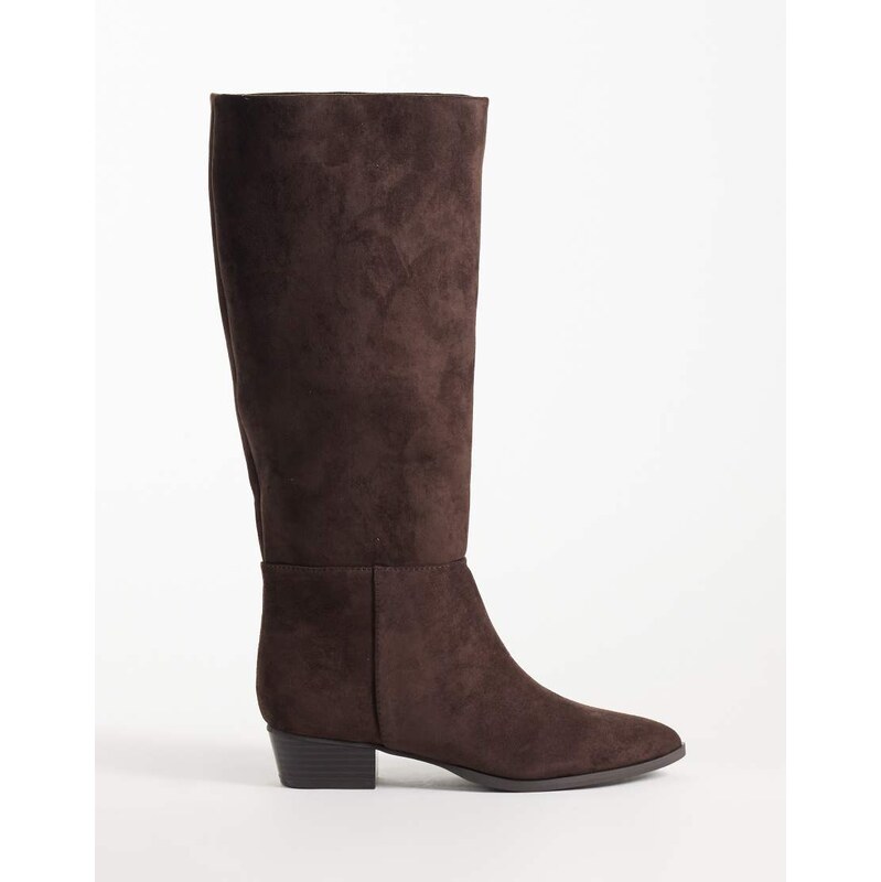 New Look pointed toe knee boot in brown faux suede