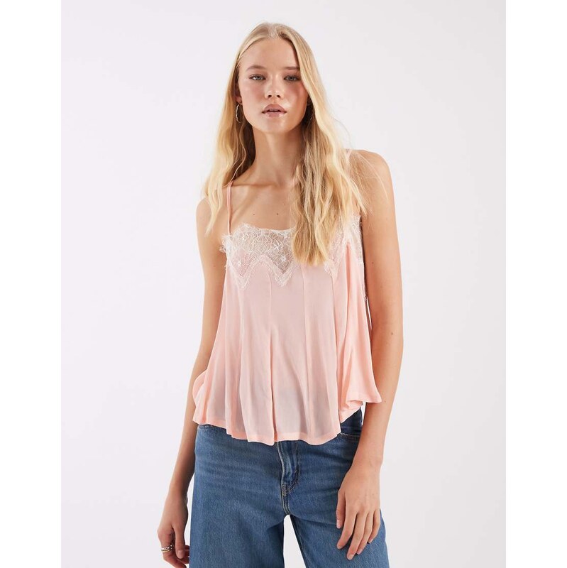 Free People make me yours boho lace cami top in pink