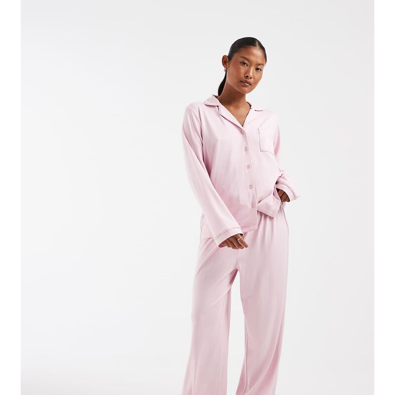Loungeable Petite super soft jersey revere top and wide leg