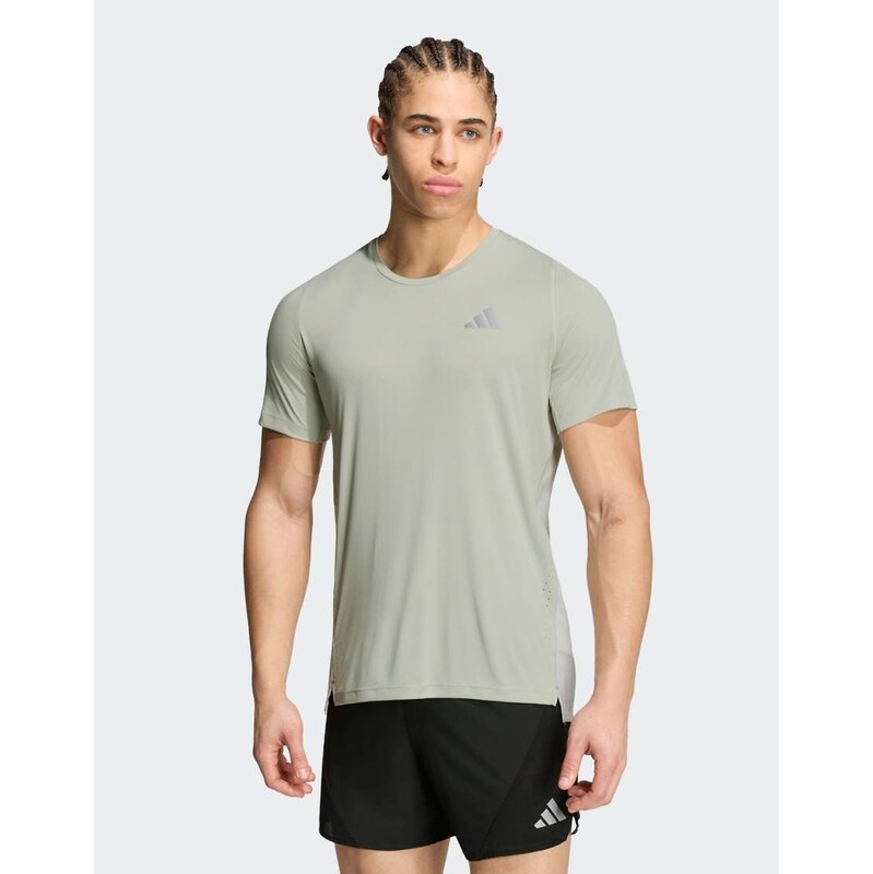 adidas performance Adi365breeze running tee in halo green / grey