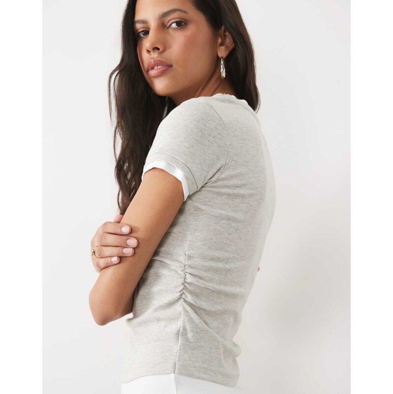New Look 2 in 1 ruched side baby tee in grey marl