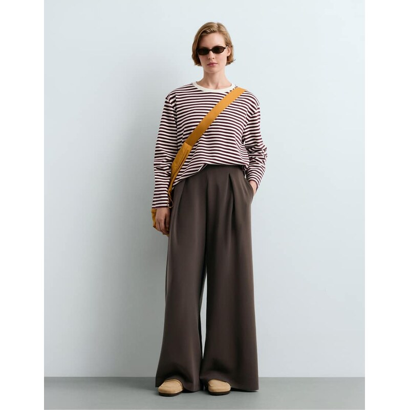 OYSHO Wide trousers with modal in brown