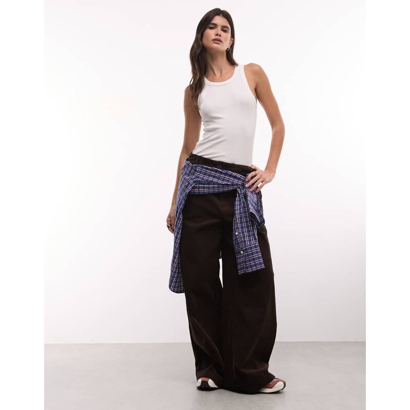 ASOS DESIGN straight leg trousers in cord in chocolate brown