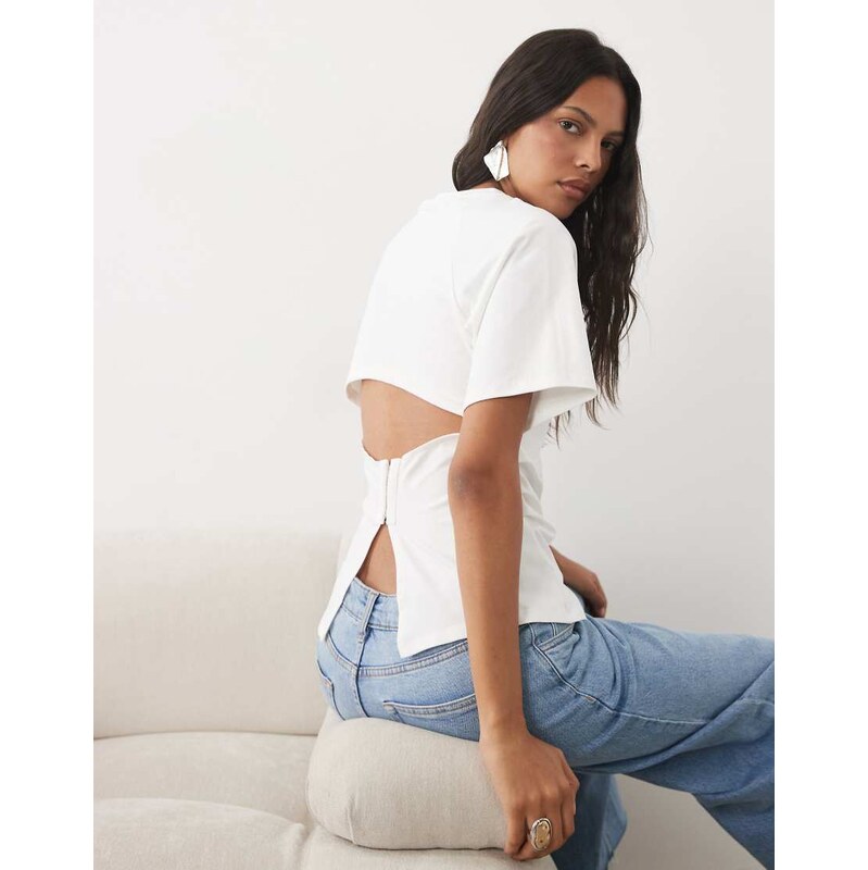 ASOS DESIGN split back detail raglan sleeve top in white