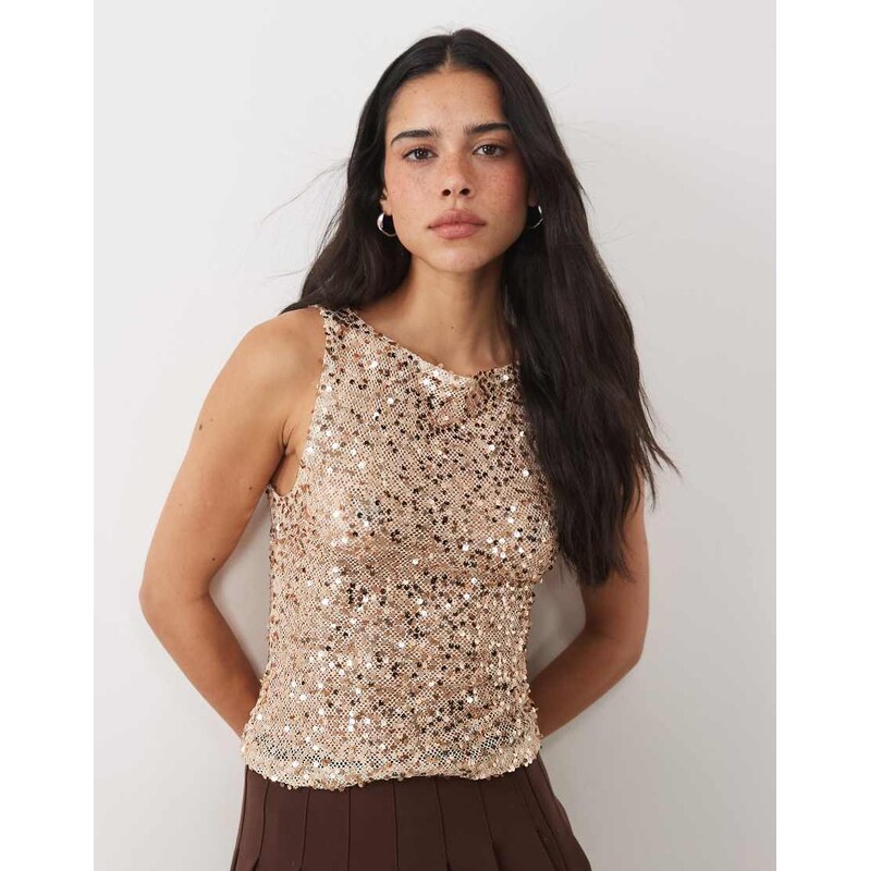 Motel Dudley sequin vest top in gold