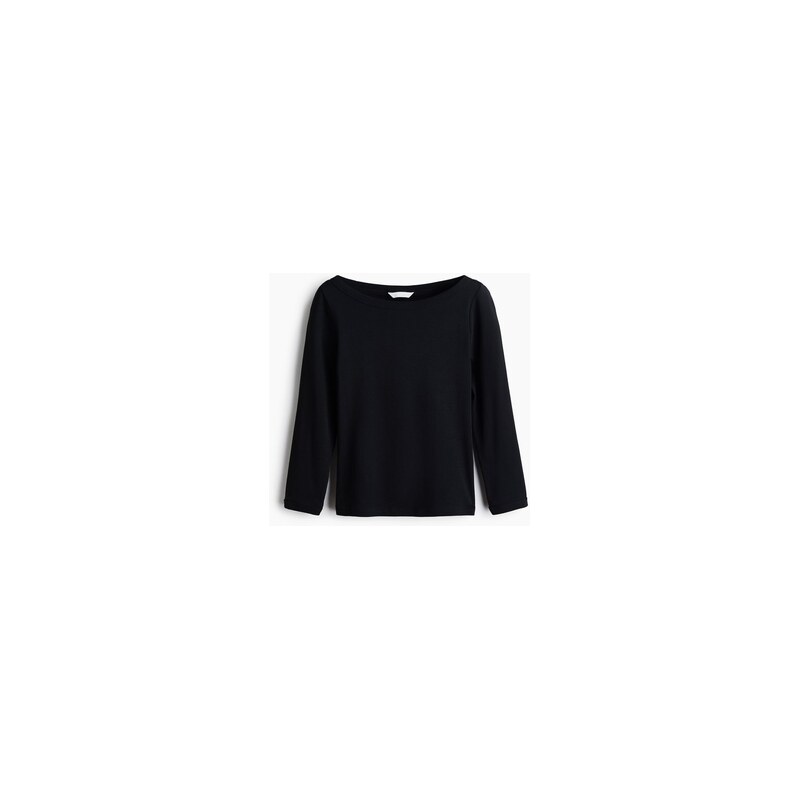 H&M - Tops lodičkovým výstřihem a dlouhým rukávem - Černá
