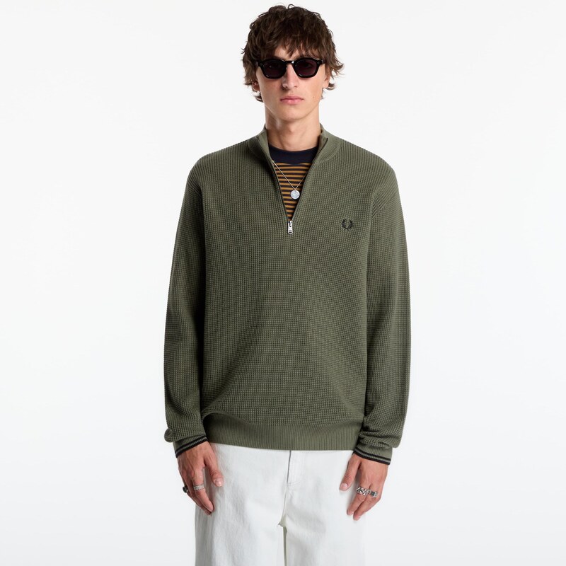 Svetr FRED PERRY Waffle Stitch Half Zip Jumper Lrl Wrth Green L