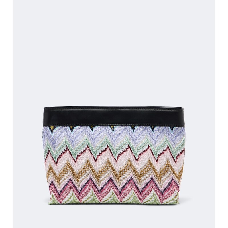 Missoni Zigzag leather-trimmed lamé pouch
