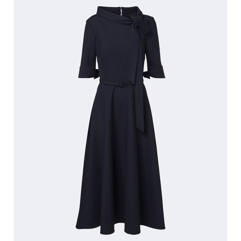 Oscar de la Renta Belted tie-neck wool-blend midi dress