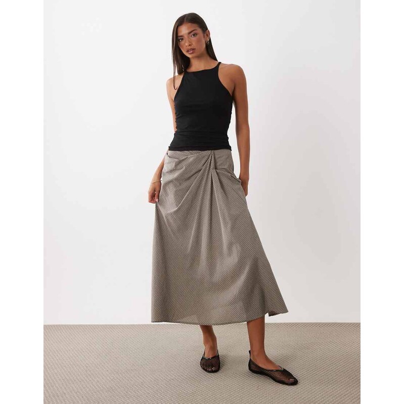 ASOS DESIGN hitch detail volume check midi skirt-Multi