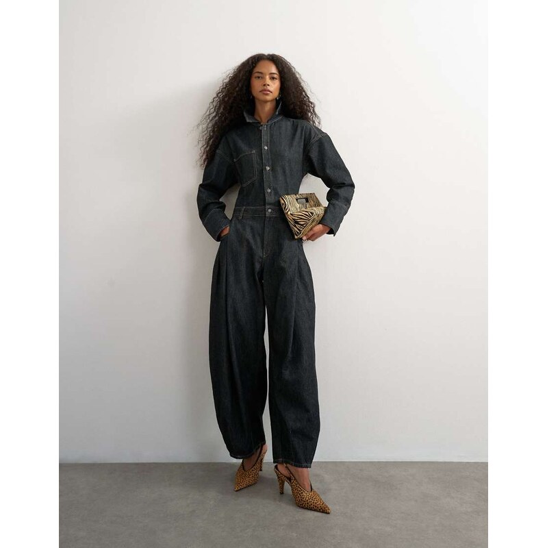 Topshop denim cocoon jumpsuit in black