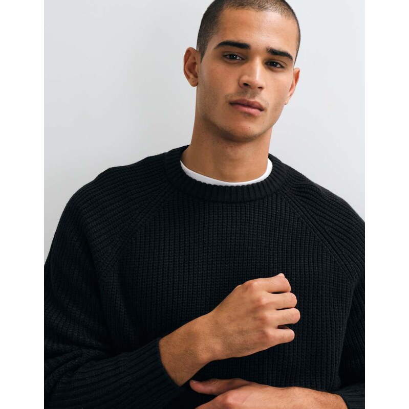 ASOS DESIGN oversized knitted fisherman rib jumper in black