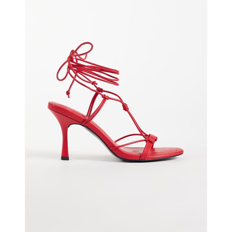 ASOS DESIGN Noodle knotted tie leg heeled sandals in red