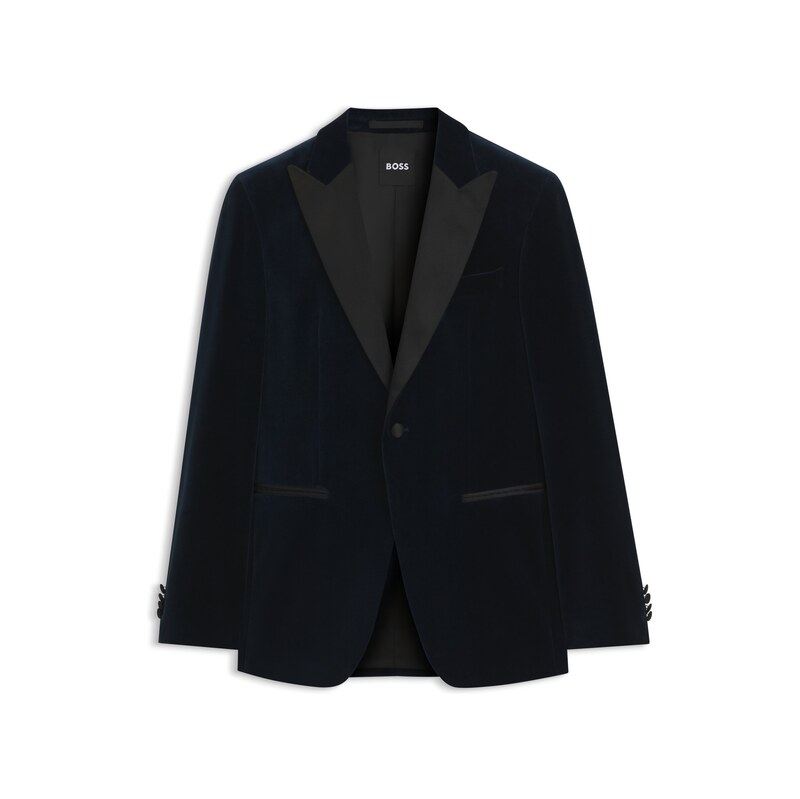 BOSS Slim-fit tuxedo jacket in cotton velvet