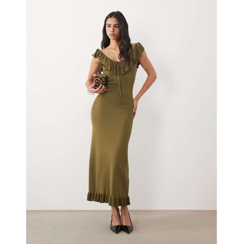 Pretty Lavish Sascha knitted ruffle trim cami sweetheart neck