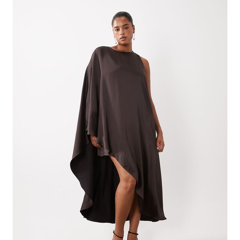 Forever New Curve satin asymmetric one sleeve mini dress in