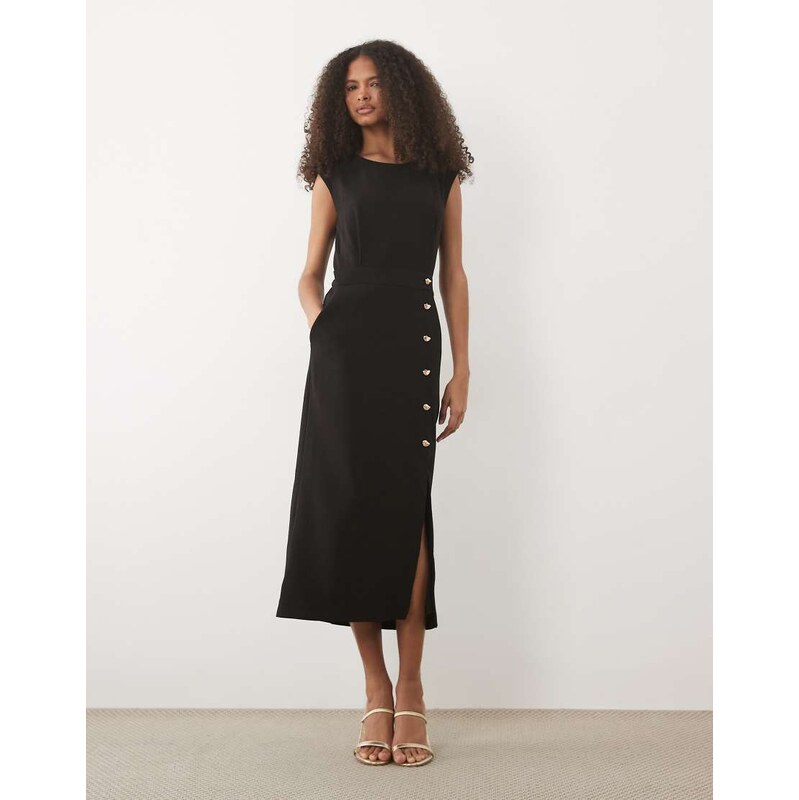 Forever New cap sleeve button down midi dress in black