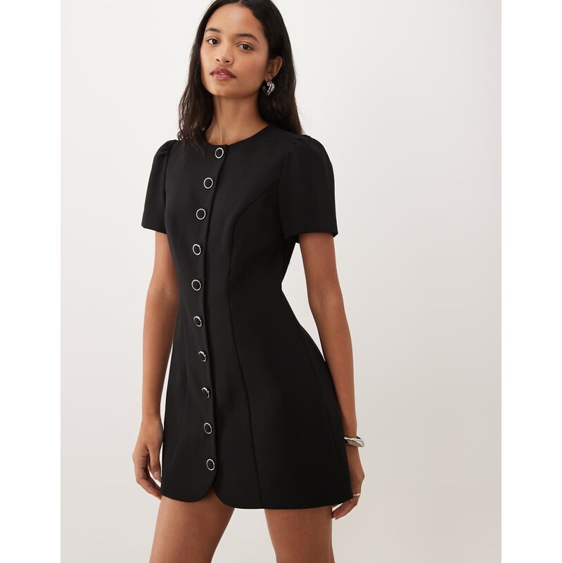 Forever New structured puff sleeve button down mini dress in