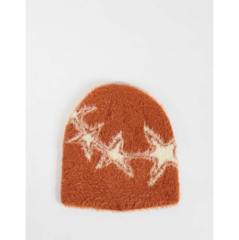 Reclaimed Vintage unisex skull beanie with star print in fluffy