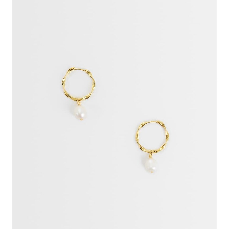 Orelia faux pearl mid size ribbon hoops in 18ct gold plated