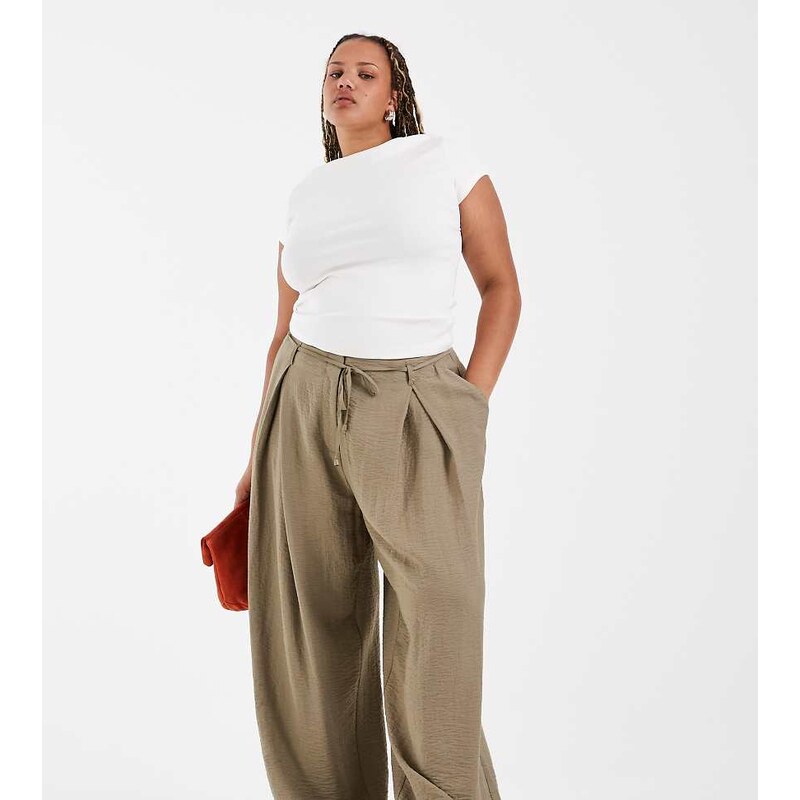 ASOS Curve ASOS DESIGN Curve textured wide leg trousers with tie