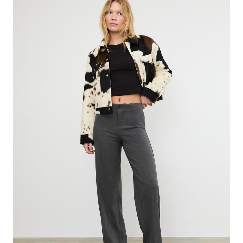Stradivarius Wide-leg trousers in dark grey