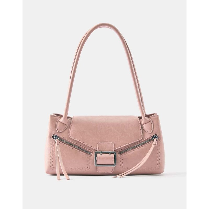 Pull&Bear Buckle and zip shoulder bag in pink