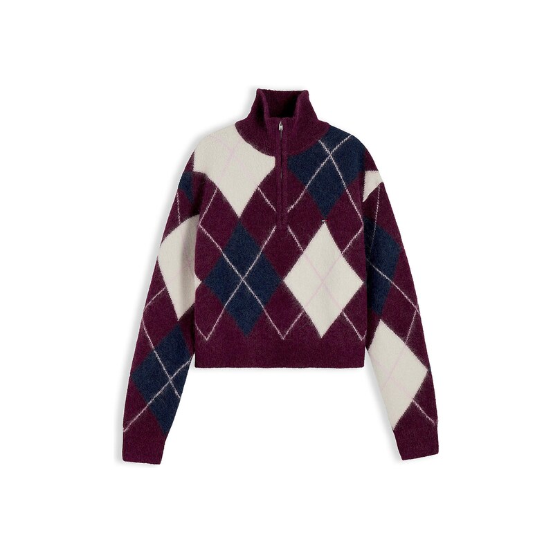 Tommy Jeans Svetr marine modrá / vínově červená / offwhite