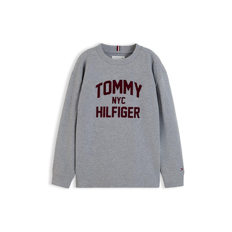 TOMMY HILFIGER Tričko BRAND LOVE šedý melír / tmavě červená