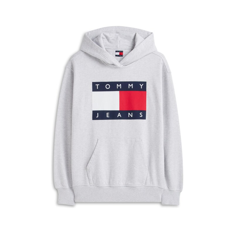 Tommy Jeans Mikina šedý melír / červená / bílá