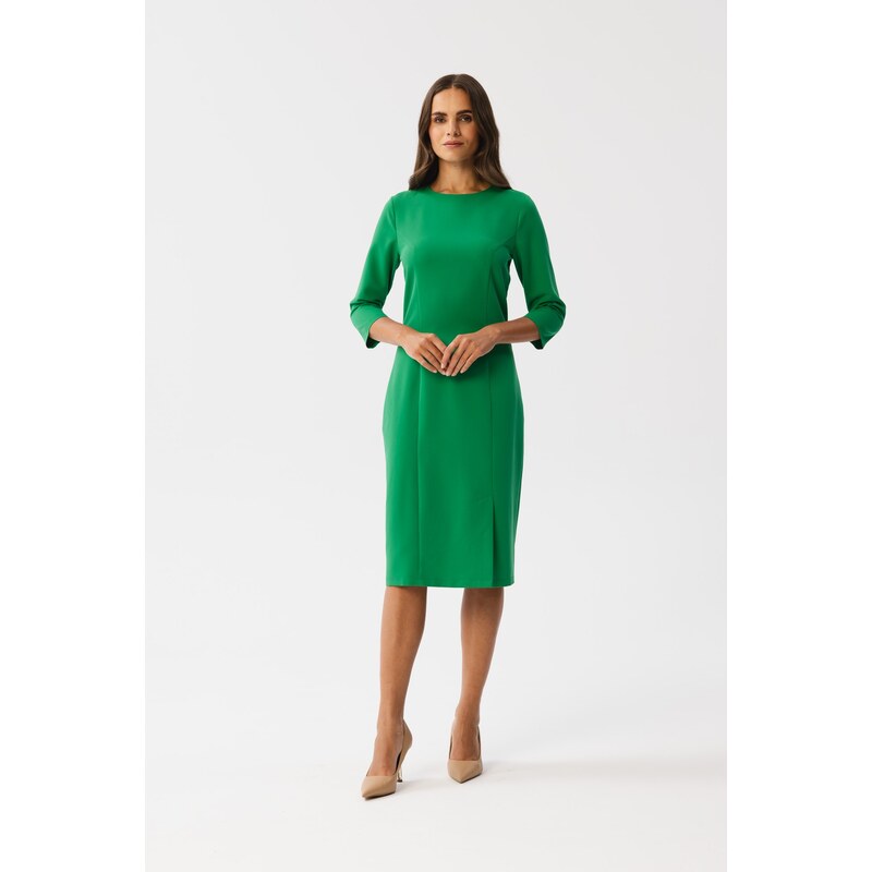 Stylove Womans Sheath dress with a front split - green